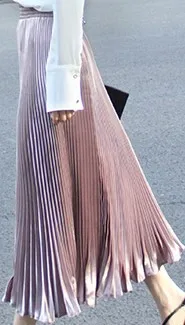 Осень и зима Горячая Мода Высокая талия Ретро плиссе в гармошку юбка металлический маятниковый хвост юбки