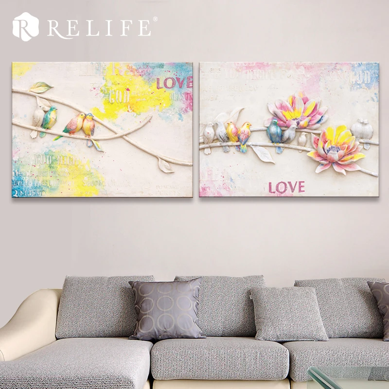 

Classical Resin Birds and Flowers Room Decorative Triptych Wall Panels Nordic Oil Paintings