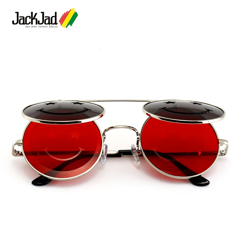 JackJad, Модные металлические круглые солнцезащитные очки в стиле стимпанк, Винтажные Солнцезащитные очки со смайликом и Откидывающейся Крышкой, Oculos De Sol 27050