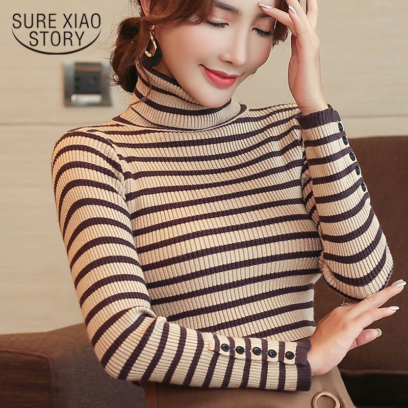 

long sleeve turtleneck women striped knitted pullovers sweater womens sweaters fashion 2018 women winter sweater clothes 1383 45