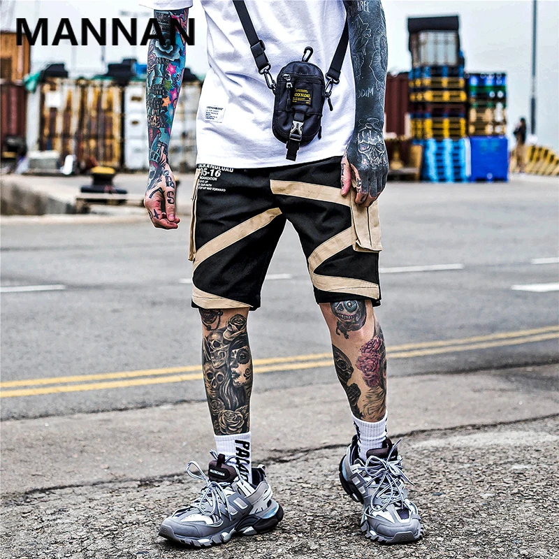 MANNAN Харадзюку камуфляж карго шорты карманные мужские хип хоп Короткие штаны для уличного бега модные спортивные шорты милитари