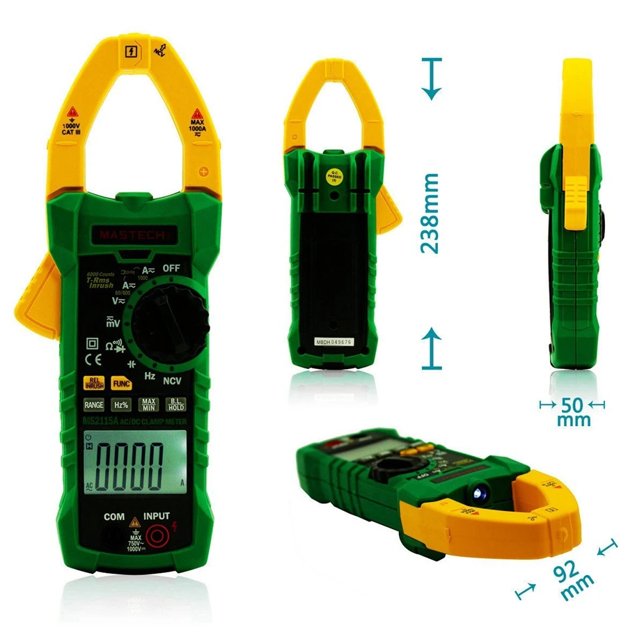 

Hot Mastech MS2115A 6000 Counts True RMS Digital Clamp Meter AC/DC Voltage Current Tester with INRUSH and NCV Measurement