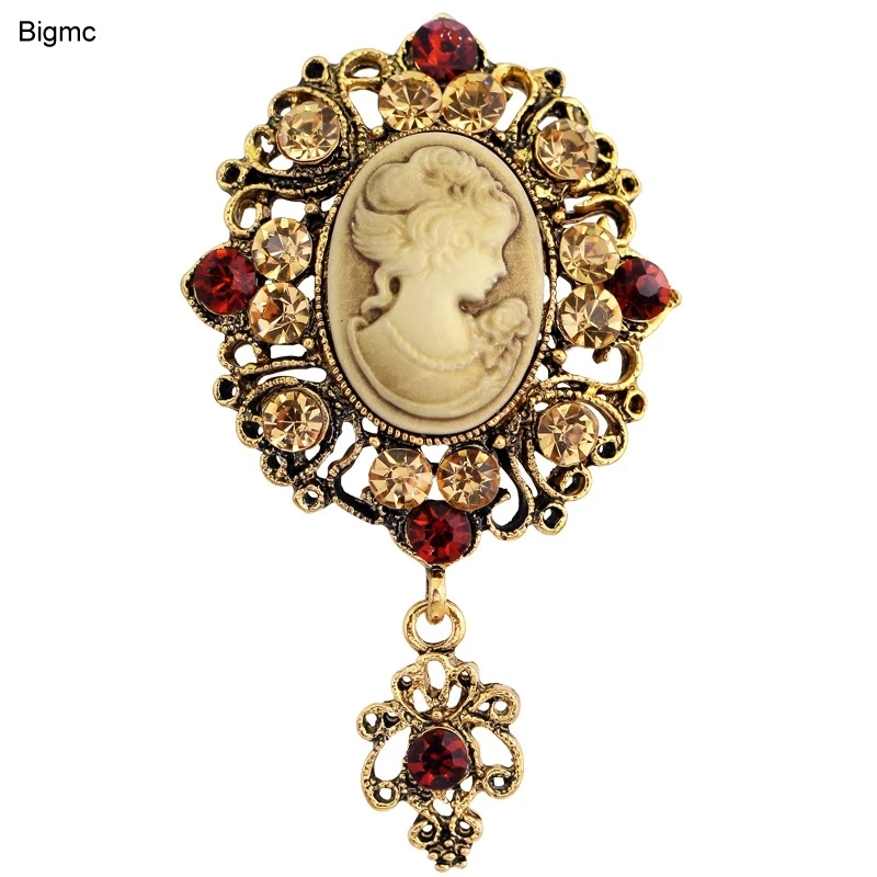 Jewelry Brooch Retro Beauty Head Crystal Brooch Alloy Accessories Pin