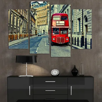 

4 Panels Modern Wall Oil Painting London Street Landscape Picture Home Decorative Art Picture Paint on Canvas Prints No Frame