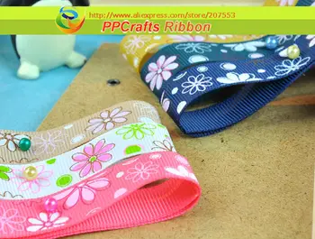 

PPCrafts New Arrival 5/8inch 15mm Pretty Big Flowers printing grosgrain ribbon 100yds/roll for Hair bows Making