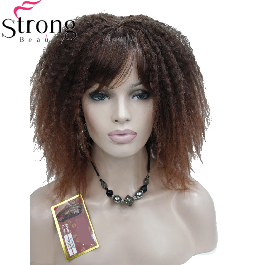 StrongBeauty афро кудрявые волосы средней длины черный коричневый парик с челкой сенегаль Гавана стиль синтетические волосы парики