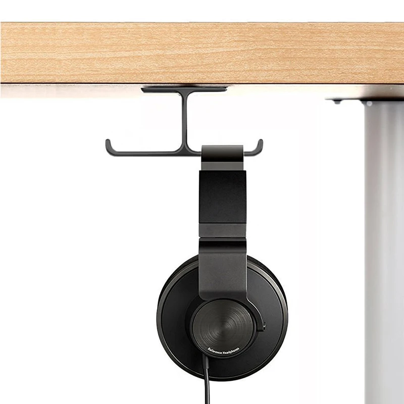 Durable Headphone Headset Holder Hanger Double Hook Wall Desk Mount Desktop Display Earphone Headset Bracket Holder Stand (2)