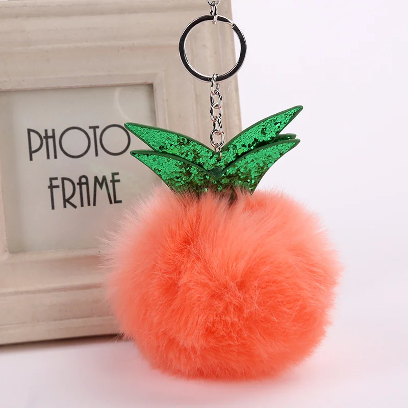 

Original Fur Pom Pom Keychain Pineapple Key Chain Pompom Fur Key Holder Cover Women Bag Charm Pendant Accessorie Christmas Gift