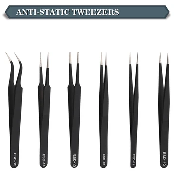 

6Pcs Electronics Anti-static Industrial Tweezers Curved Straight Tip Precision Stainless Forceps Phone Repair Hand Tools Sets
