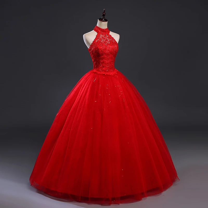 Fansmile красное винтажное свадебное платье на шнуровке с лямкой на шее Vestidos de Novia размера плюс свадебные платья под$50 FSM-277F