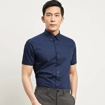 

Manoble 2019 Brand New Arrival Men Short Sleeves Business Shirt Solid Color Regular Fit Men Shirts Designers Fashion Casual W676