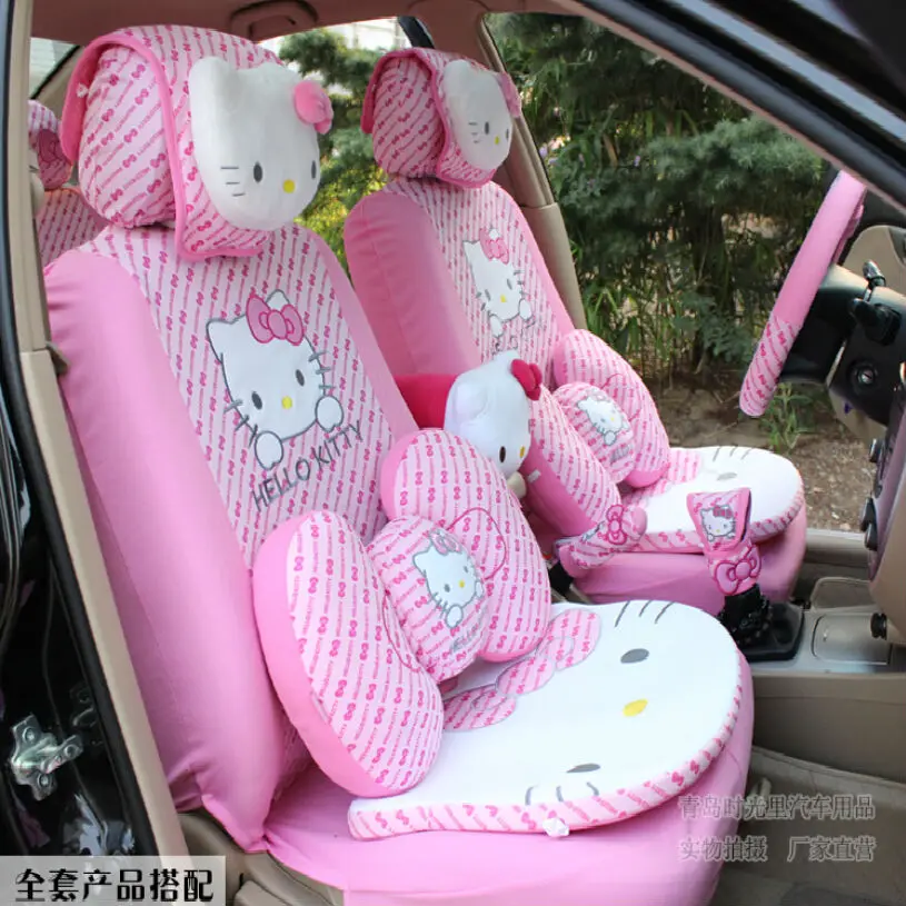 Hello Kitty Car Seat Covers Interior Accessories Set Super Soft Breathable Cartoon Vehicle Seat Decoration Protector Cover Fits Most Cars Sedan SUV 