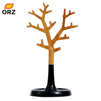 

ORZ Jewelry Display Stand Holders Plastic Wood Tree Shape Tray Necklace Dangle Earrings Showing Shelf Rack Storage Organizer