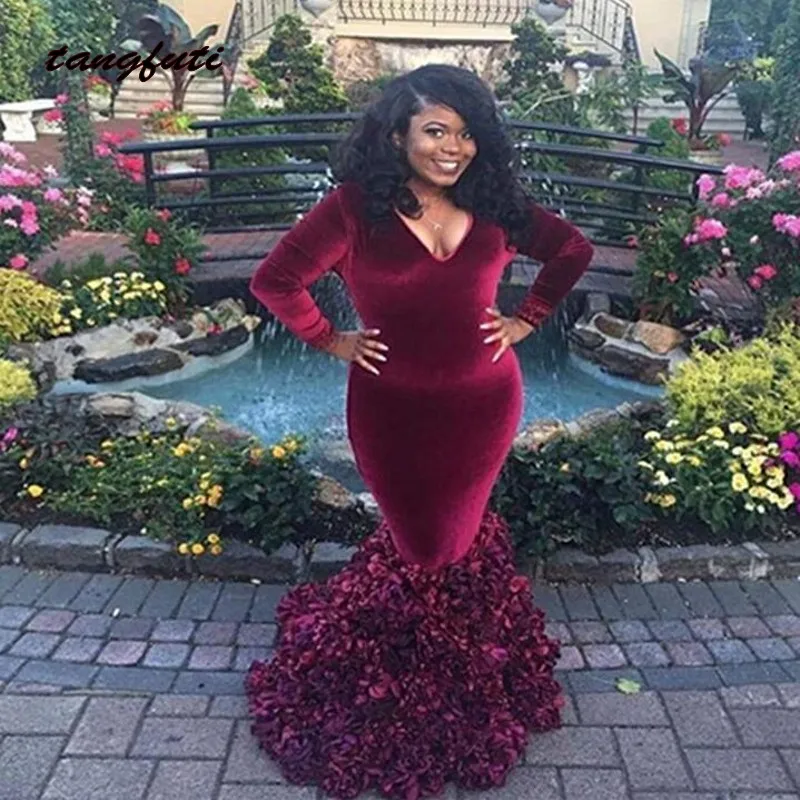 Velvet Burgundy Evening Dresses Long Sleeve Hot Sale Robe De Soiree Mermaid V Neck Formal Dress Evening Party Prom Gown 2019 Velvet Burgundy Evening Dresses Long Sleeve Hot Sale Robe De Soiree Mermaid V Neck Formal Dress Evening Party Prom Gown 2019