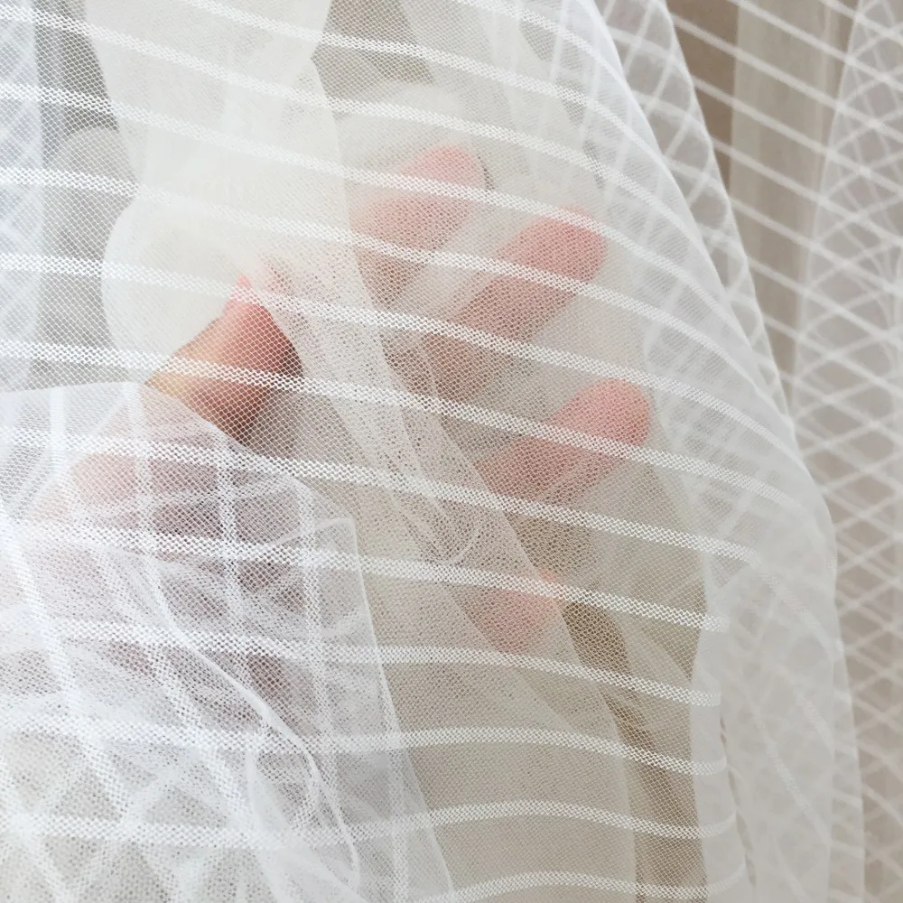 5 ярдов/лот Полосатый Мягкий кружевной тюль ткань в off white, свадебное платье linging ткань, вуаль от кутюр наложение