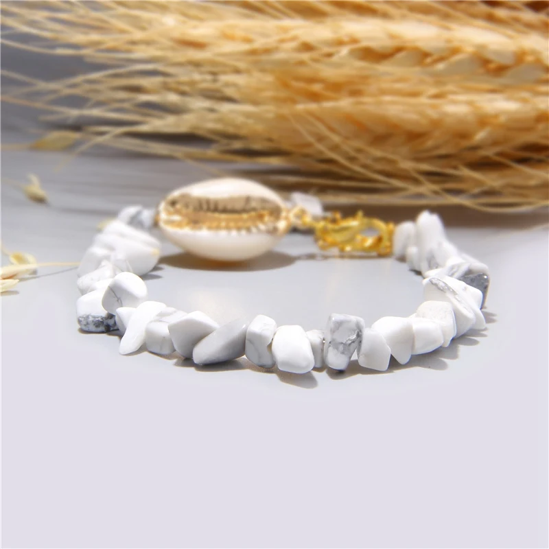 Cowrie Shell Bracelet Natural Stone Chips Crystal Seashell Hand Chain Bracelet for Women Femme Beach Jewelry Bohemian