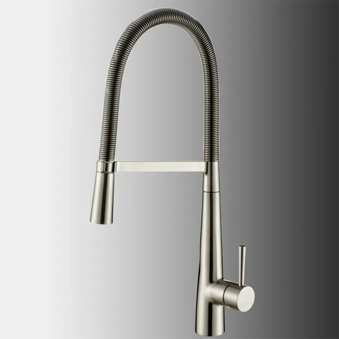 Solid Brass pull out kitchen faucet 360 rotating chrome or Brushed Nickel silver swivel Spout Vessel