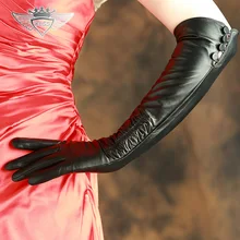 KLSS Брендовые женские перчатки из натуральной кожи высокого качества перчатки из козьей кожи Модные трендовые черные 50 см длинные женские перчатки из овечьей кожи X80