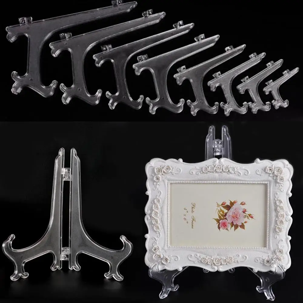 1pcs 3" 4" 5" Easel Photo Stand Bracket Pedestal Plate Holder 3 Size Clear Transparent Photo Picture Frame Display Stand Holder