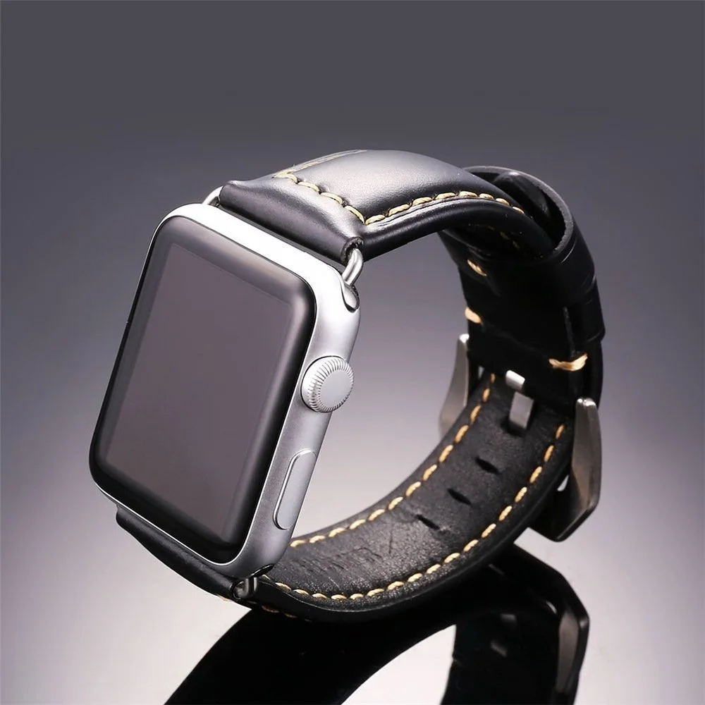 

JANSIN Genuine Leather Replacement Watch band for Apple Watch 38mm 42mm 40mm 44mm Leather Wrist band for iWatch Series 4 3 2 1