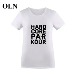 OLN 2018 новый летний Для женщин хлопковая Футболка HARD CORE пар KOUR короткий рукав Для женщин топы; футболка Femme черный, Белый Цвет Футболка