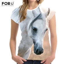 FORUDESIGNS/женские тонкие футболки с 3D принтом лошади модные летние футболки с коротким рукавом женская дышащая футболка