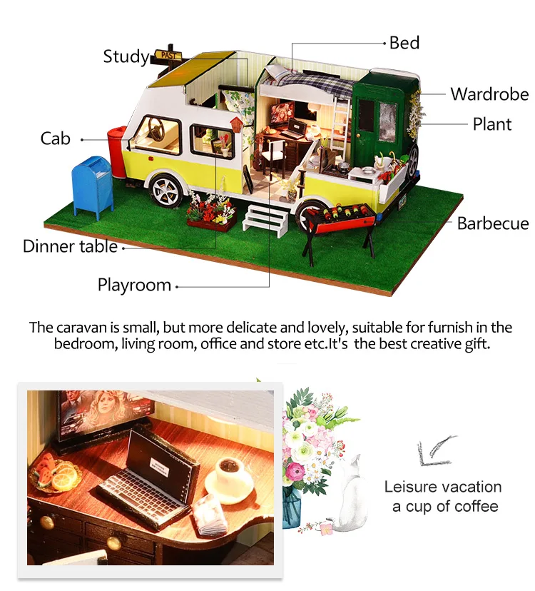 Туристический автомобиль миниатюры Кукольный дом игрушки Детская мебель ручной работы Miniaturas кукольный домик игрушки для детей DIY 3D караван кукольные домики