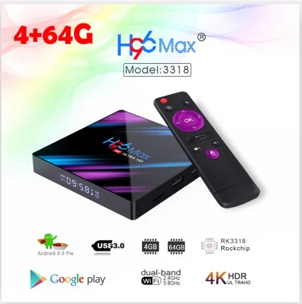 H96 max rk3318 ТВ приставка Android 9,0 Bluetooth 4,0 Rockchip 4 ядра 100m lan 4 Гб 64 Гб 2,4G/5G Wifi 4k 3D android медиаплеер - Цвет: 4G 64G