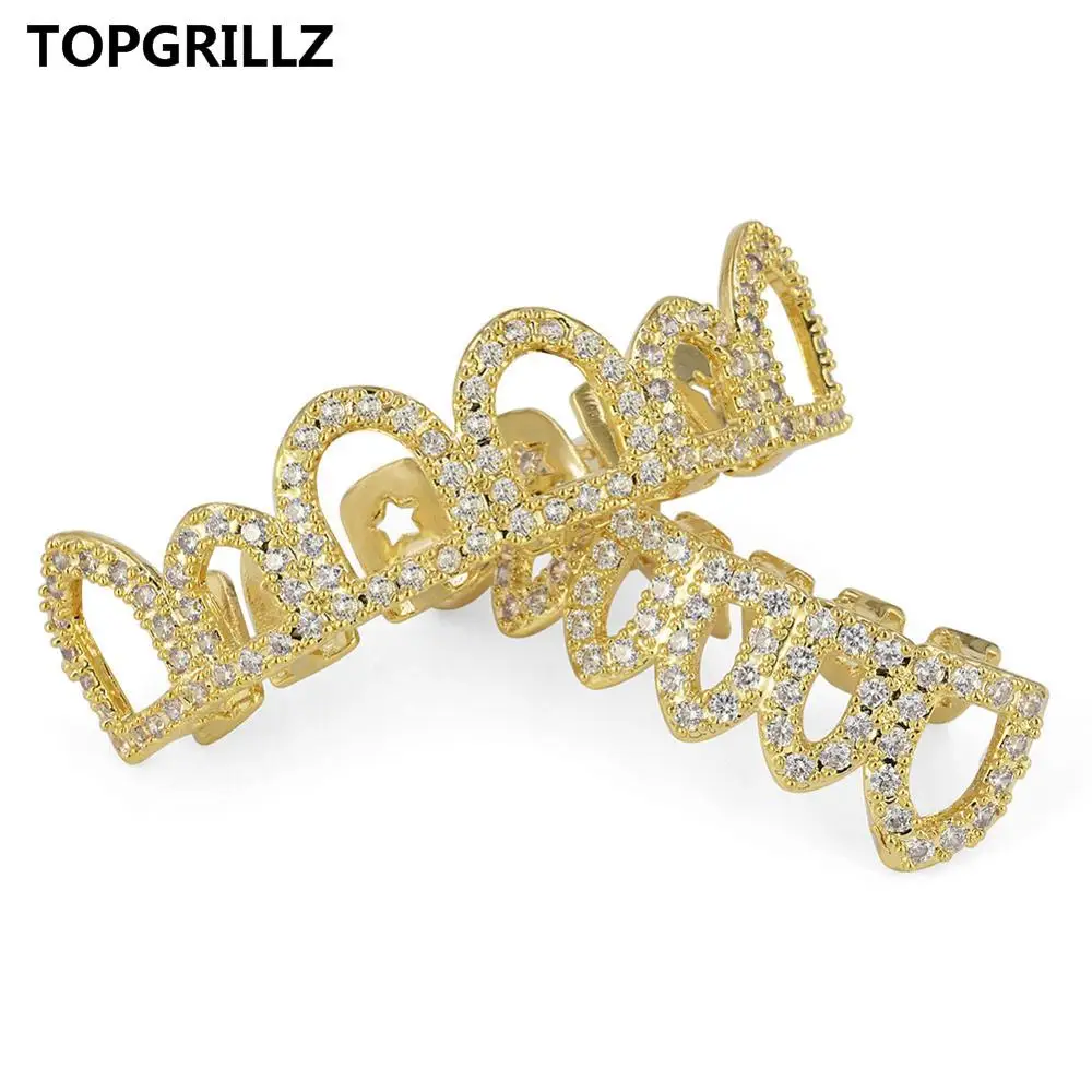 TOPGRILLZ чистое золото цвет покрытием хип хоп микро Pave CZ Клык полый верх и дно GRILLZ вампирские зубы грили набор - Окраска металла: gold set