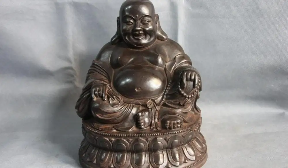 

11 Folk Fane Copper Bronze Sitting on a lotus Maitreya Rohan Monk Buddha Statue