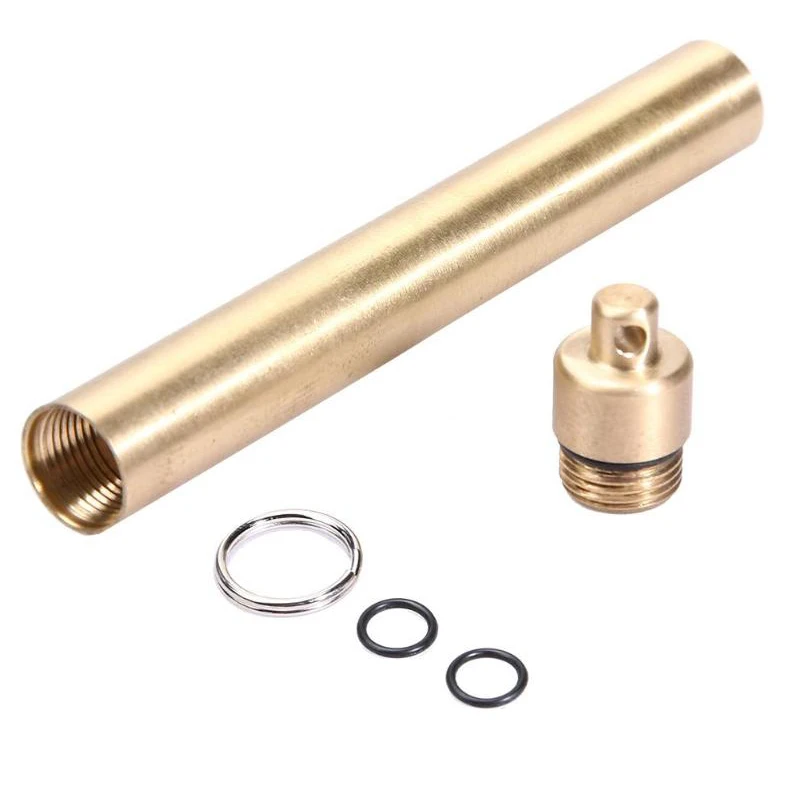 

Brass Airtight Watertight Storage Container Dry Box Seal Bottle Case Capsule Pill Fob Emergency Medicine Match Toothpick Holder