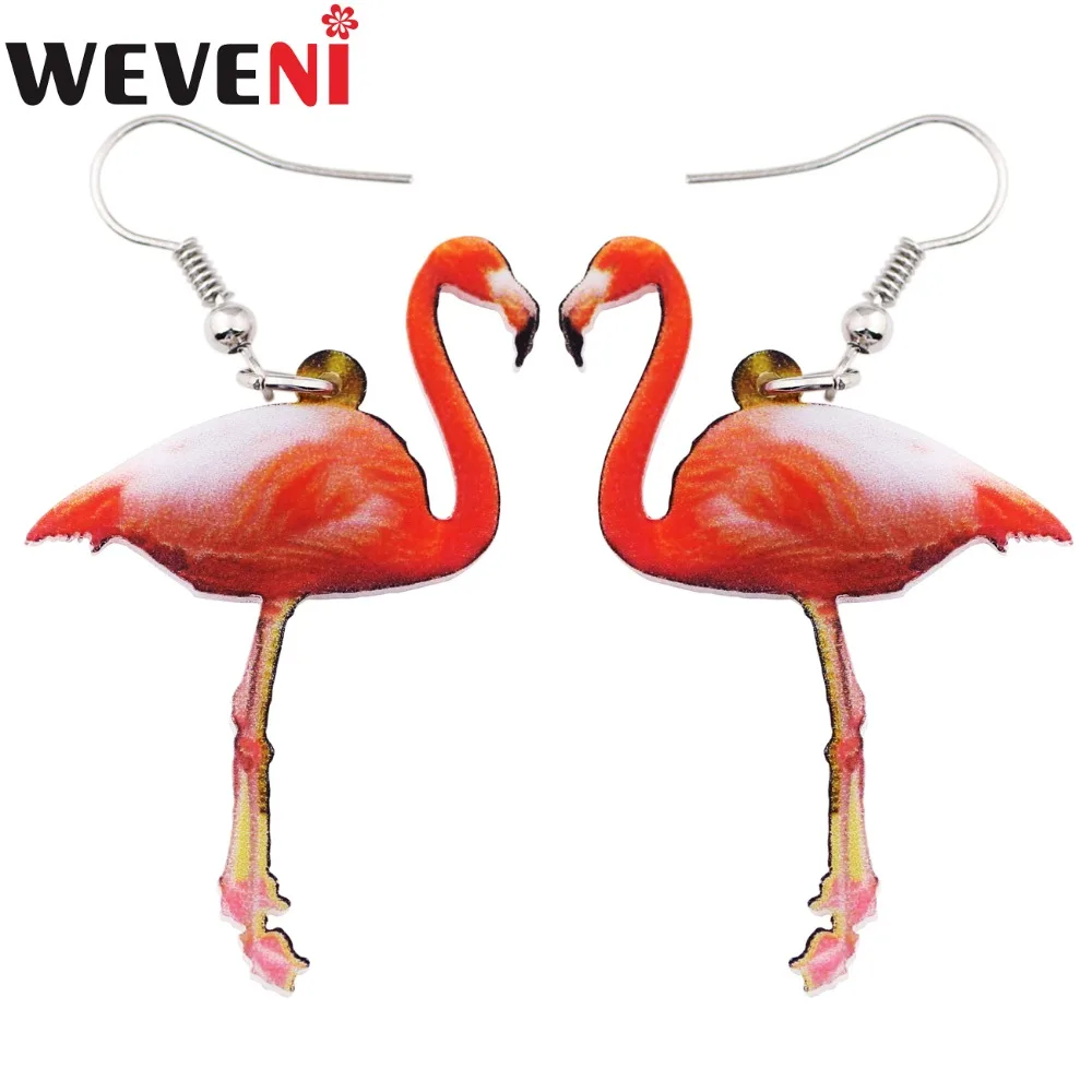 

WEVENI Drop Dangle Long Flamingo Earrings For Women New Fashion Girl Accessories Animal Acrylic Double Sides Printing Jewelry