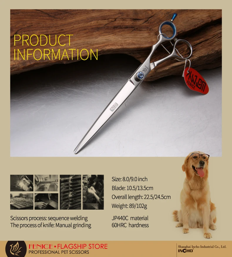 Fenice 9,0 8,0 дюймов Высокое качество Professional Pet Уход за лошадьми собака ножницы резка прямые