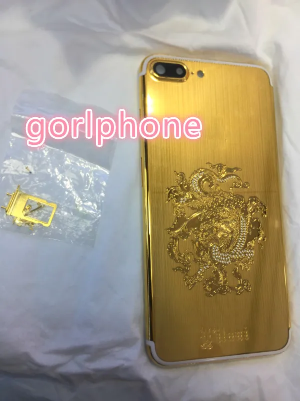 Хорошее качество Замена dragon diamond Корпус для iphone 7 plus корпус 24k зеркало Золотая задняя дверь с логотипом и кнопками