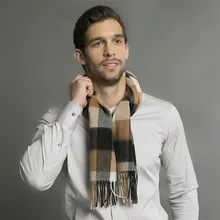 Wool Scarf Soft Warm Fashion Dark Camel Plaid scarfs Men Natural Fabric High Quality 6-20days Free Shipping
