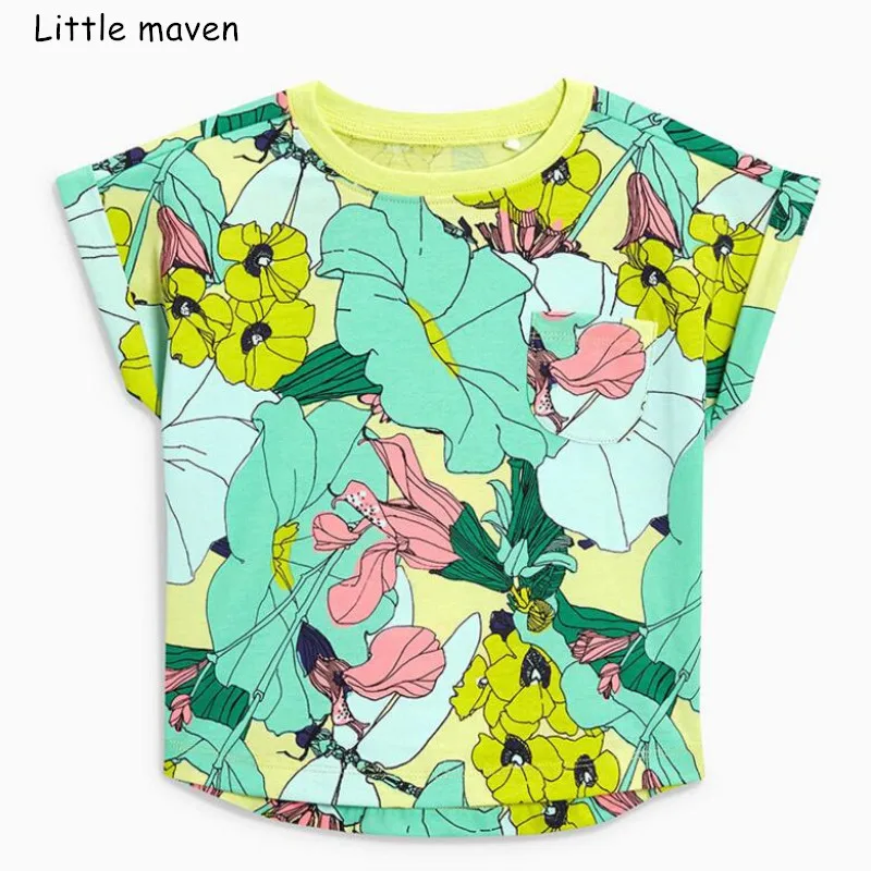 Little maven/ г.; летняя одежда для маленьких девочек; футболка с короткими рукавами и цветочным принтом; хлопковые брендовые футболки; 50971