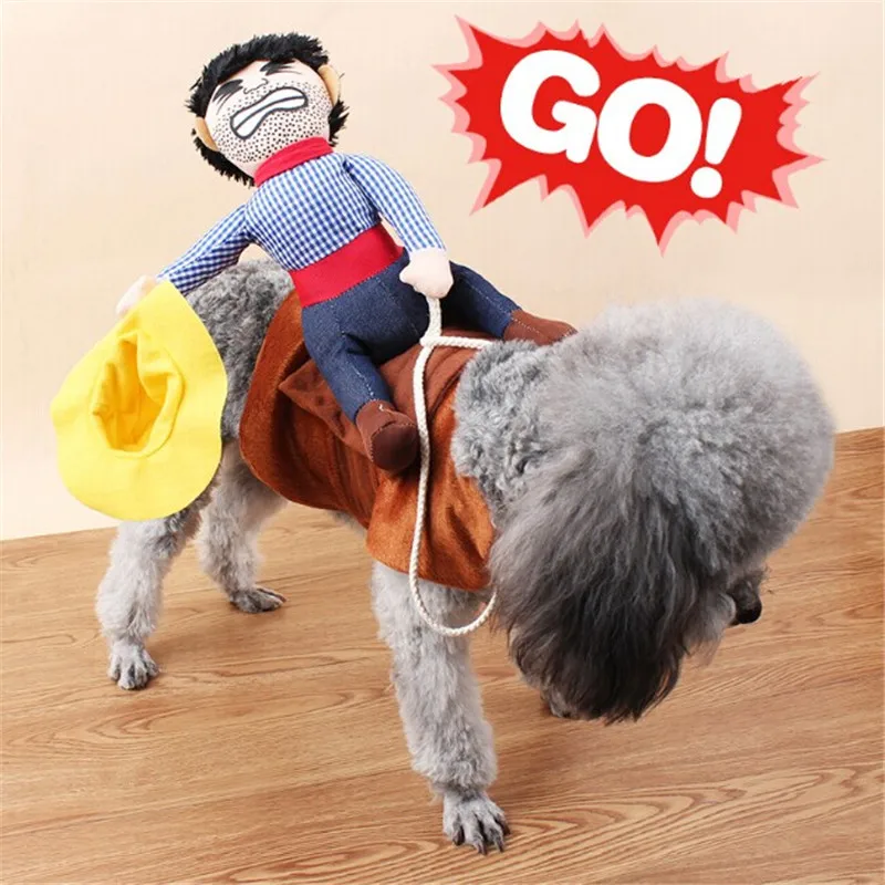 Riding Horse dog costume with cowboy hat for dog funny retriever Halloween Party custome clothes