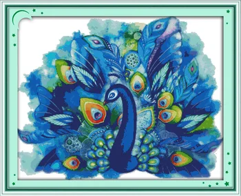 

Blue peacock (1) Printed on Canvas DMC Counted Chinese Cross Stitch Kits printed Cross-stitch set Embroidery Needlework