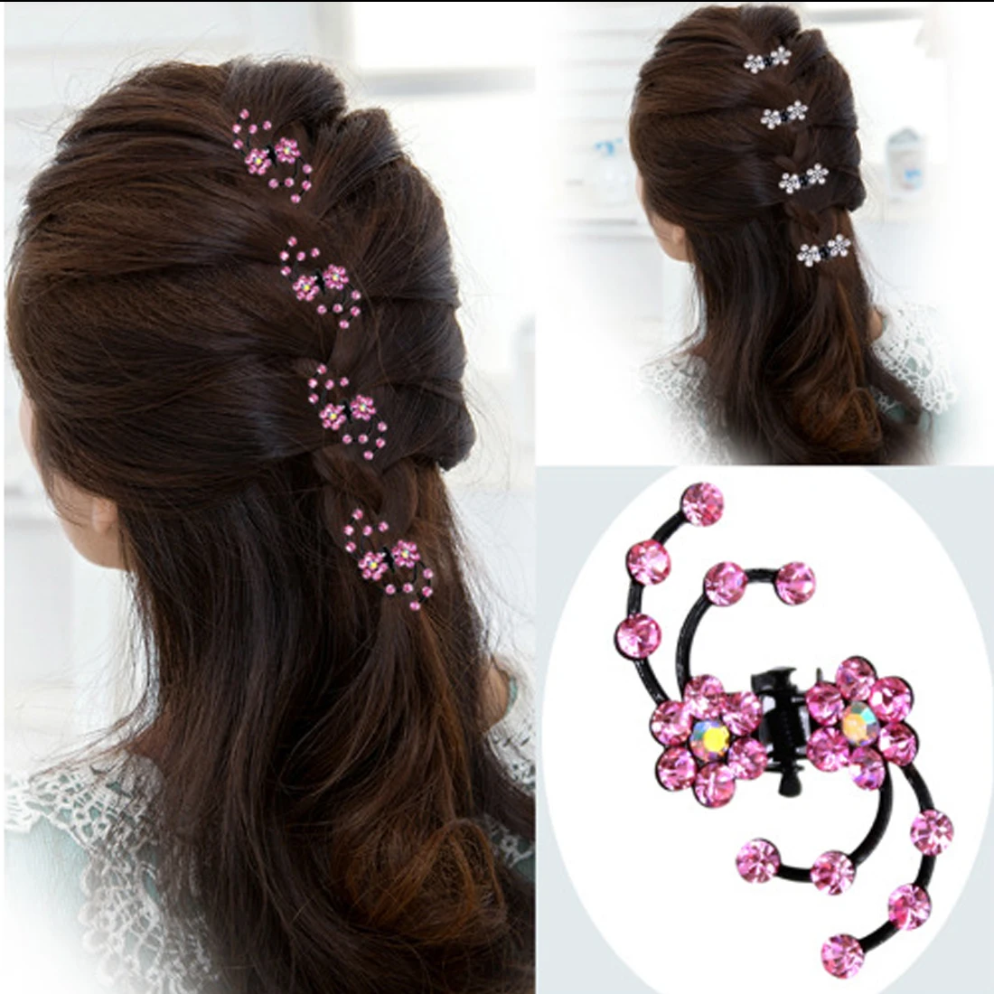 

Woman Girls Crystal Snowflake Hair Clips Hairpins Female Headwear Rhinestone Hair Claws Hair Accessories