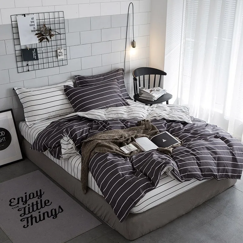 

Bedding stripe check four - piece set wholesale printing simple wind school dormitory