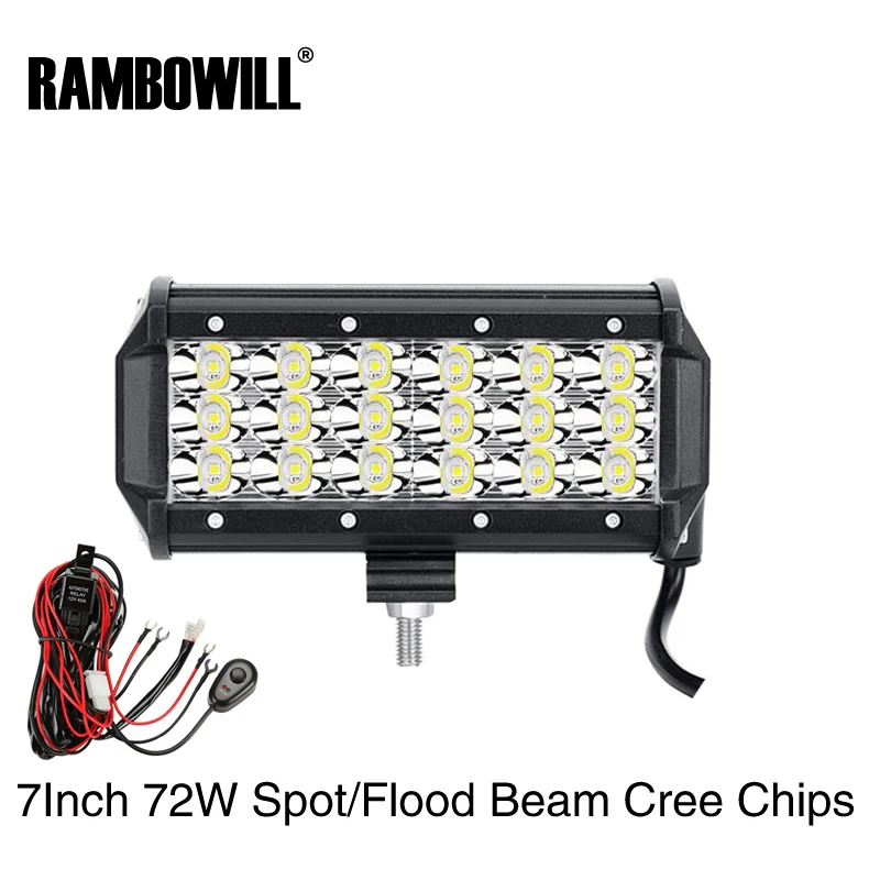 

Rambowill  7" Cree Chips 72W Led Work Light Spot/Flood Beam Driving Lamp ATV SUV Truck 4WD 4X4 Offroad Led Light Bar 12V 24V