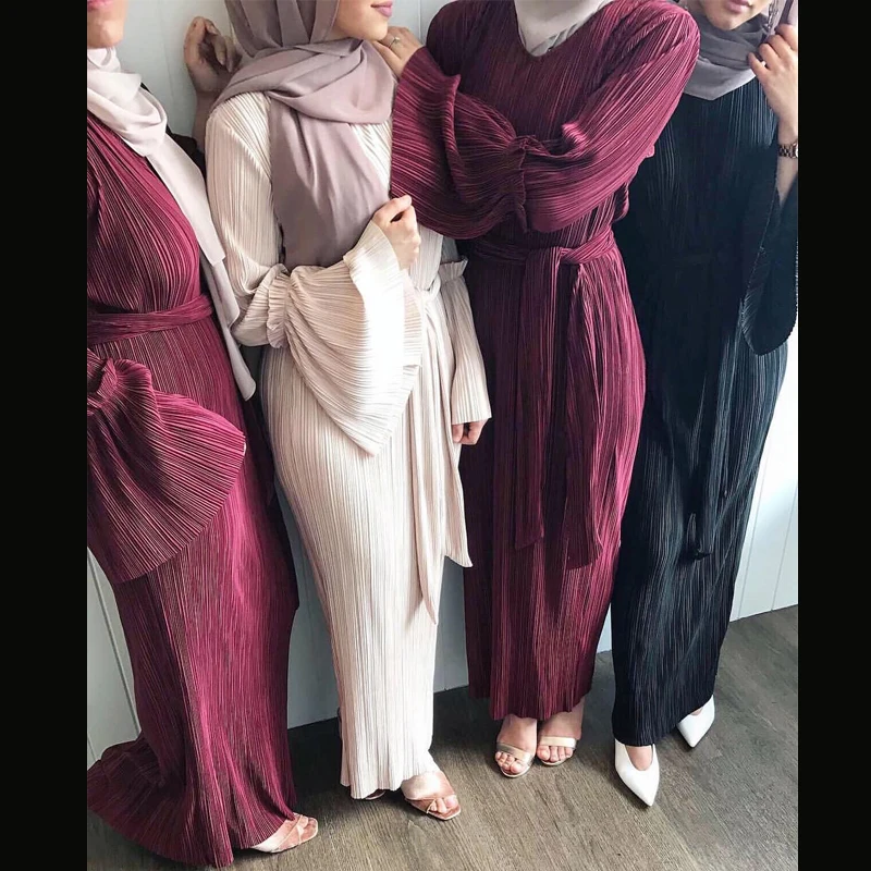 Плюс Размеры Vestidos ОАЭ платье Дубая Длинные повязки плиссированные макси мусульманское платье хиджаб Для женщин арабских Турция Исламская, молитвенная Костюмы