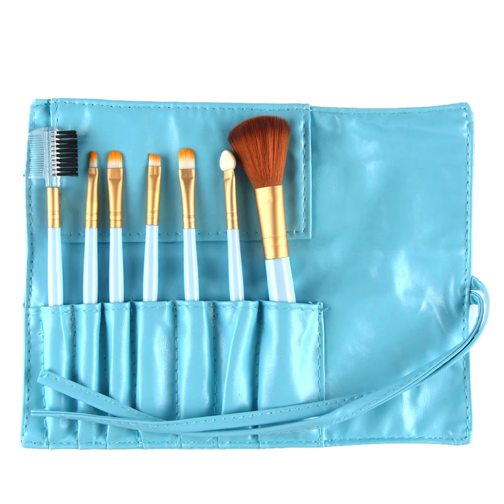 

7pcs Blue Makeup Brushes Set Eyeshadow Powder Foundation Blush Eyebrow Brush Cosmetic Makeup Brushes Kit With PU Cosmetic Bag