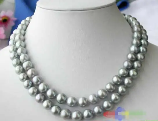 

Hot sale new Style >>>>> 2row 11mm GRAY ROUND FRESHWATER CULTURED PEARL NECKLACE 925siver