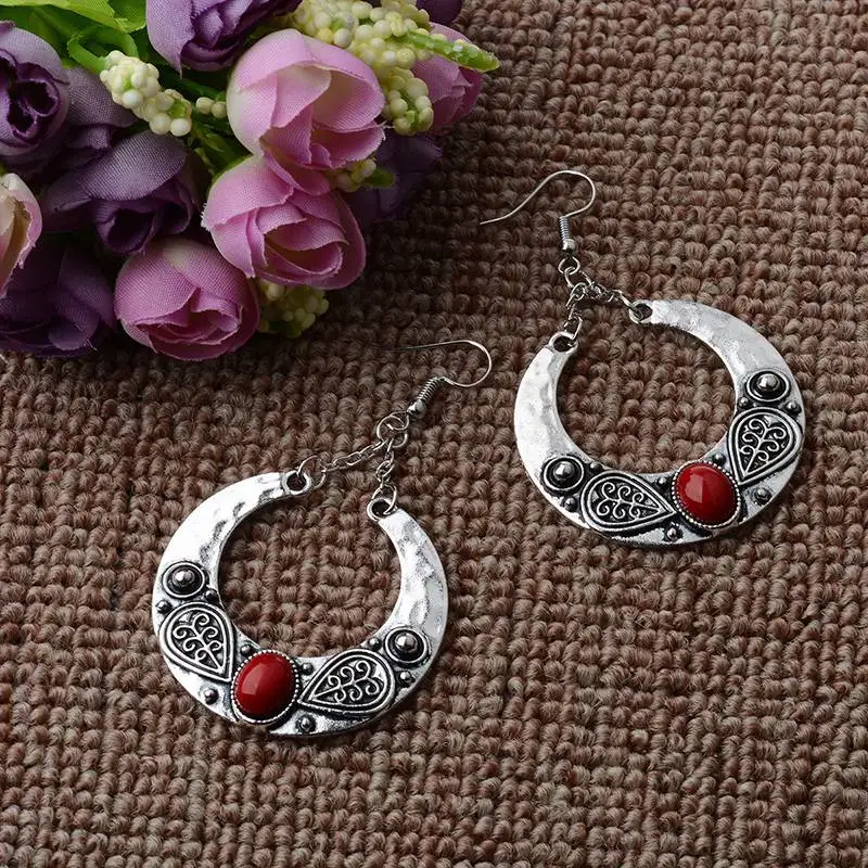 

TopHanqi Boucles d'oreilles Femme Bohemia Vintage Round Alloy Pendant Earrings for Women Fashion Jewelry Drop Dangle Earrings