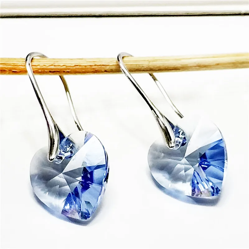 SHDEDE в форме сердца с кристаллами от Swarovski длинные висячие вечерние серьги для женщин Высокое качество Модный подарок на день рождения-256 - Окраска металла: Light Blue