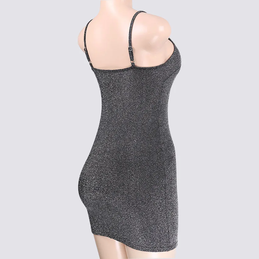 2018 Women Sexy Waist Silver Dress Temperament commute Suspender Backless Slim Dress Off Shoulder Dress Slim Fit