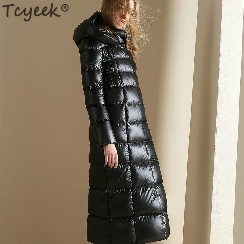 Tcyeek зима 90% белая куртка на гусином пуху женское удлиненное пуховое пальто Женская Толстая теплая пуховая парка Doudoune Femme Hiver LWL1230 - Цвет: black