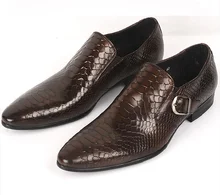 Large size EUR45 brown tan/ black serpentine buckle loafers mens business shoes genuine leather dress shoes mens wedding shoes