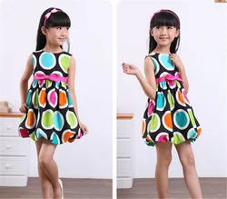 

2016 Fashion Baby Girls Colorful Dot Bow Dress Girl's Summer Cotton Princess Party Dress 20E